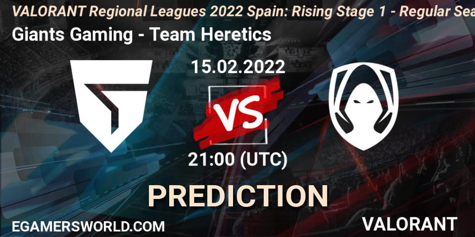 Prognose für das Spiel Giants Gaming VS Team Heretics. 15.02.2022 at 21:00. VALORANT - VALORANT Regional Leagues 2022 Spain: Rising Stage 1 - Regular Season