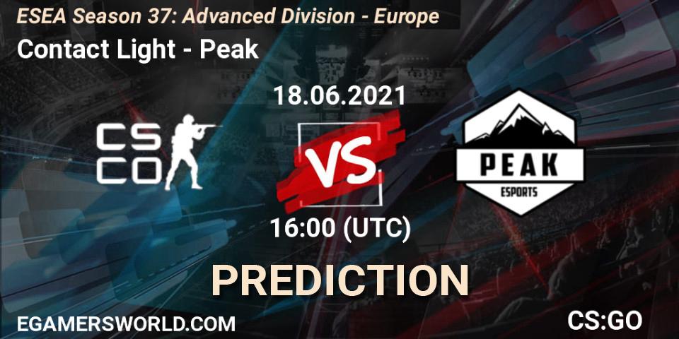 Prognose für das Spiel Contact Light VS Peak. 18.06.2021 at 16:00. Counter-Strike (CS2) - ESEA Season 37: Advanced Division - Europe