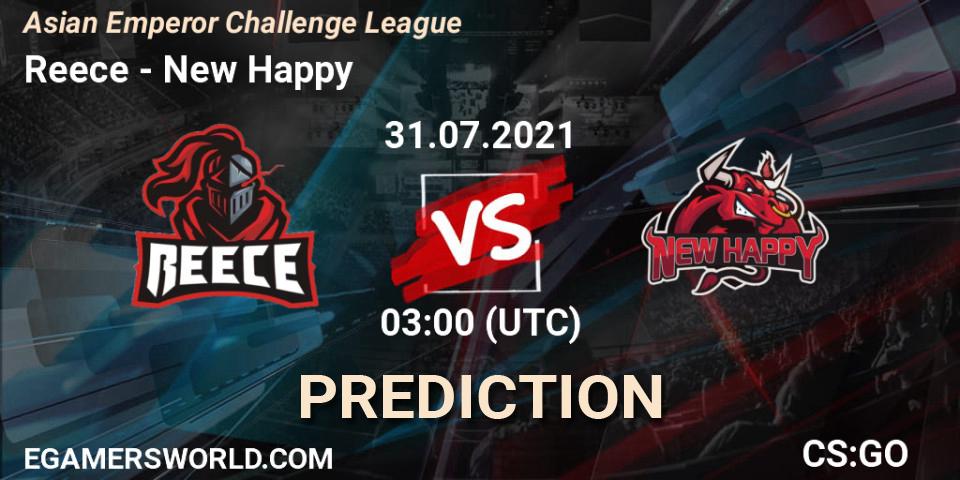Prognose für das Spiel Reece VS New Happy. 31.07.2021 at 06:00. Counter-Strike (CS2) - Asian Emperor Challenge League