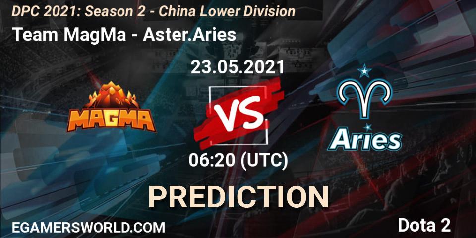 Prognose für das Spiel Team MagMa VS Aster.Aries. 23.05.2021 at 06:05. Dota 2 - DPC 2021: Season 2 - China Lower Division