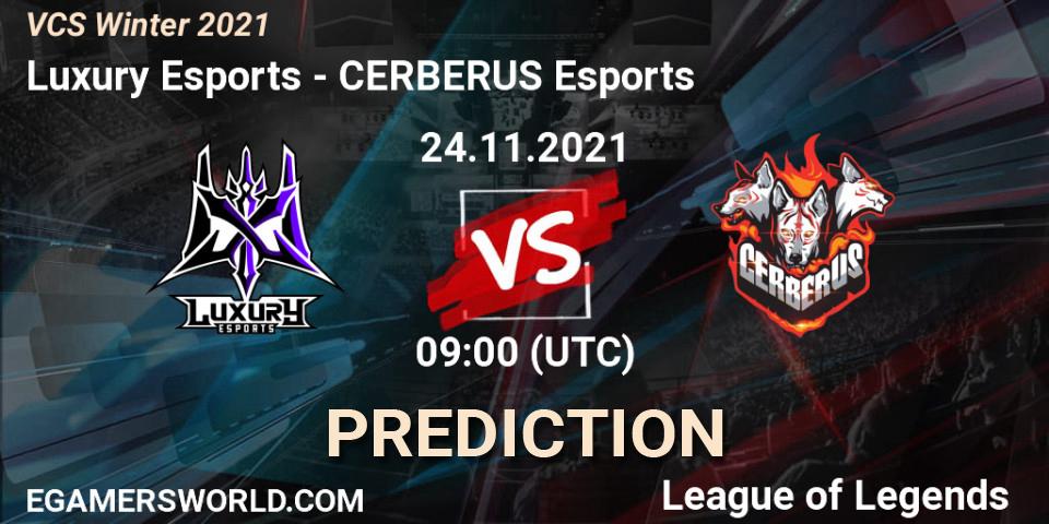 Prognose für das Spiel Luxury Esports VS CERBERUS Esports. 24.11.2021 at 09:00. LoL - VCS Winter 2021