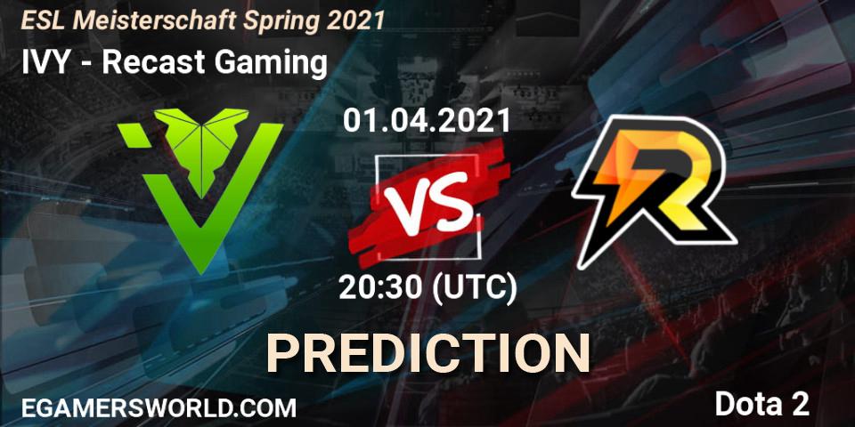 Prognose für das Spiel IVY VS Recast Gaming. 01.04.2021 at 20:30. Dota 2 - ESL Meisterschaft Spring 2021