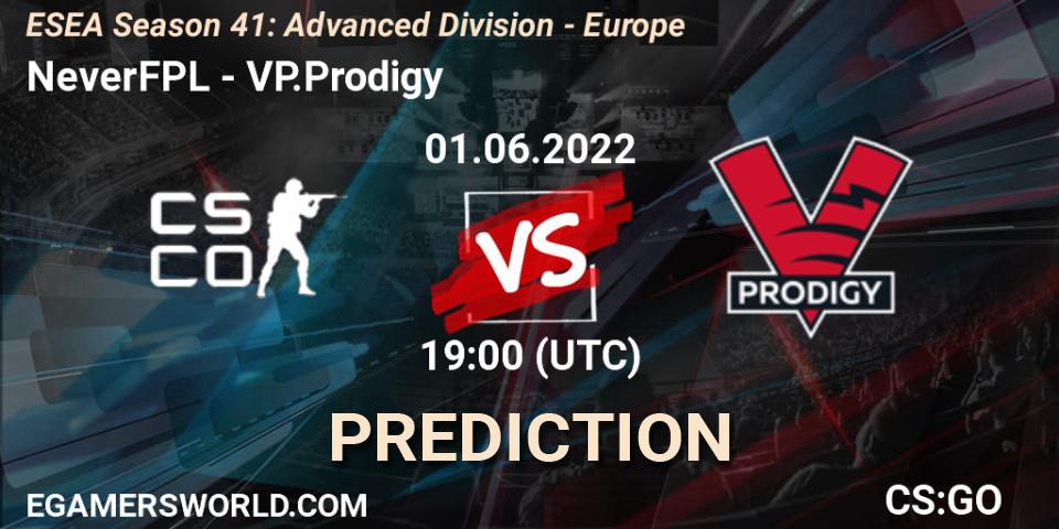 Prognose für das Spiel NeverFPL VS VP.Prodigy. 01.06.2022 at 19:00. Counter-Strike (CS2) - ESEA Season 41: Advanced Division - Europe
