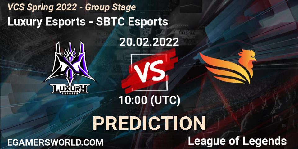 Prognose für das Spiel Luxury Esports VS SBTC Esports. 20.02.2022 at 10:00. LoL - VCS Spring 2022 - Group Stage 