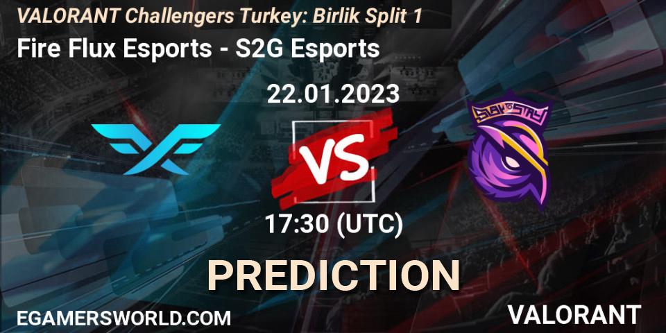Prognose für das Spiel Fire Flux Esports VS S2G Esports. 22.01.2023 at 17:10. VALORANT - VALORANT Challengers 2023 Turkey: Birlik Split 1