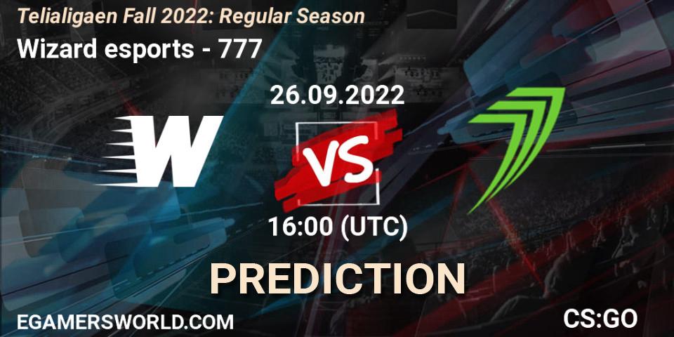 Prognose für das Spiel Wizard esports VS 777. 26.09.22. CS2 (CS:GO) - Telialigaen Fall 2022: Regular Season