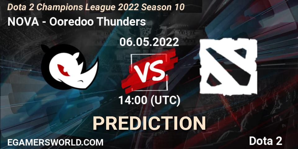 Prognose für das Spiel NOVA VS Ooredoo Thunders. 06.05.2022 at 14:12. Dota 2 - Dota 2 Champions League 2022 Season 10 