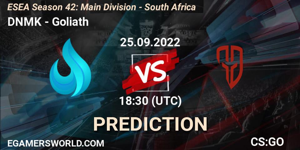 Prognose für das Spiel DNMK VS Goliath. 26.09.2022 at 18:30. Counter-Strike (CS2) - ESEA Season 42: Main Division - South Africa