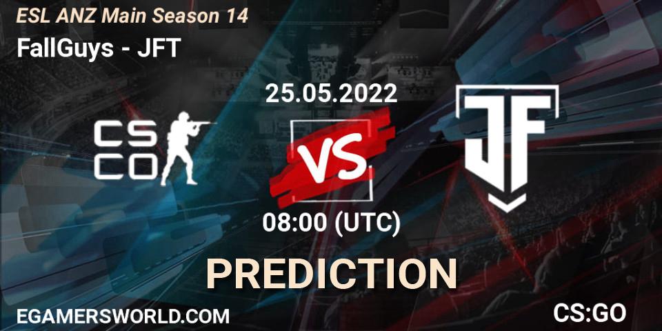 Prognose für das Spiel FallGuys VS JFT. 25.05.2022 at 08:00. Counter-Strike (CS2) - ESL ANZ Main Season 14