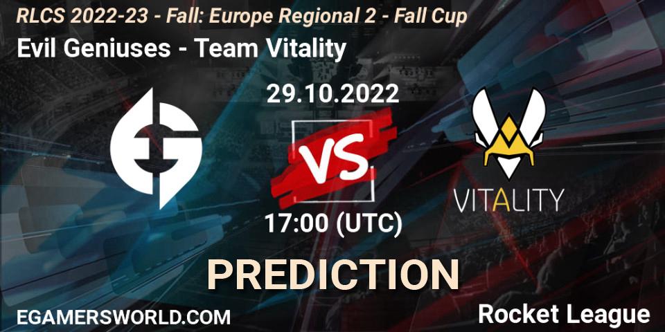 Prognose für das Spiel Evil Geniuses VS Team Vitality. 29.10.22. Rocket League - RLCS 2022-23 - Fall: Europe Regional 2 - Fall Cup