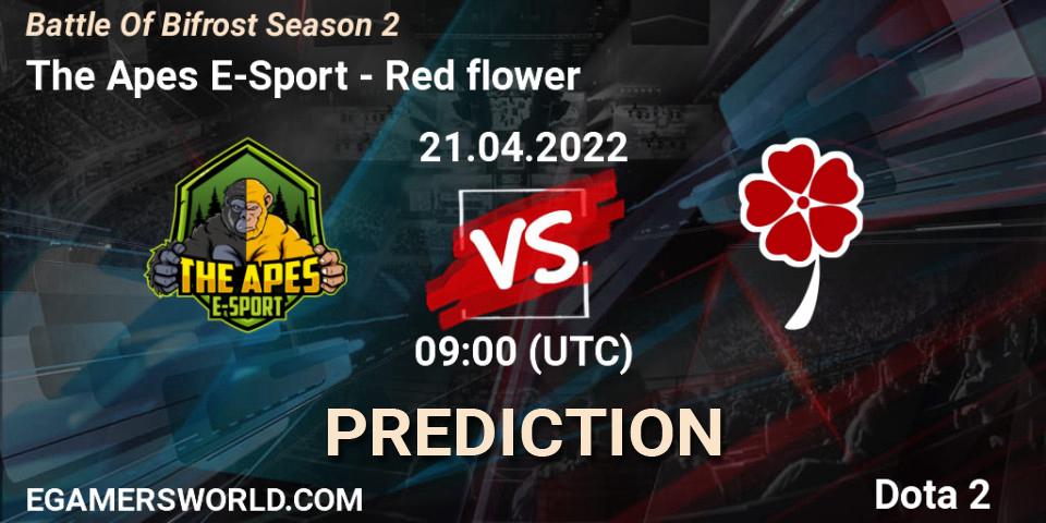 Prognose für das Spiel The Apes E-Sport VS Red flower. 21.04.2022 at 09:09. Dota 2 - Battle Of Bifrost Season 2