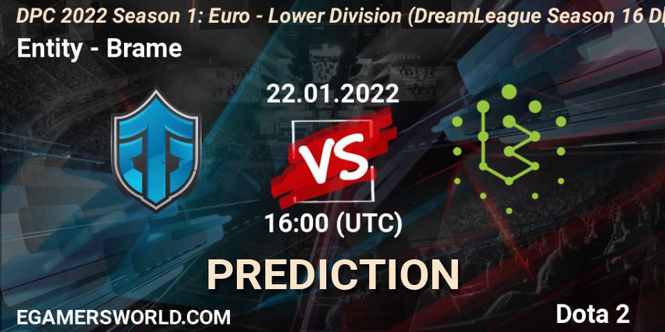 Prognose für das Spiel Entity VS Brame. 22.01.2022 at 16:12. Dota 2 - DPC 2022 Season 1: Euro - Lower Division (DreamLeague Season 16 DPC WEU)