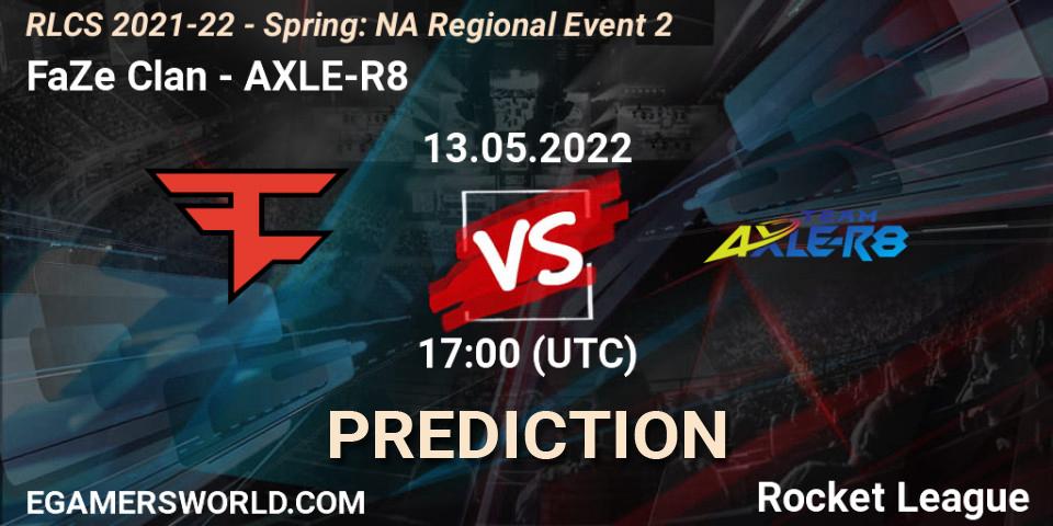 Prognose für das Spiel FaZe Clan VS AXLE-R8. 13.05.22. Rocket League - RLCS 2021-22 - Spring: NA Regional Event 2