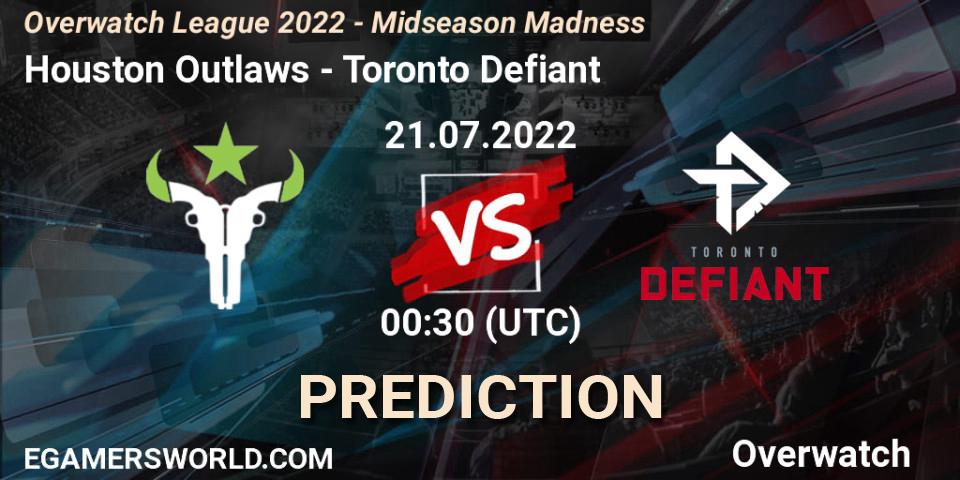 Prognose für das Spiel Houston Outlaws VS Toronto Defiant. 21.07.22. Overwatch - Overwatch League 2022 - Midseason Madness