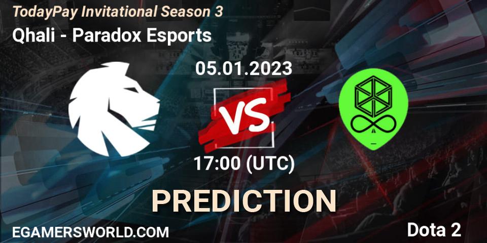 Prognose für das Spiel Qhali VS Paradox Esports. 05.01.2023 at 17:02. Dota 2 - TodayPay Invitational Season 3