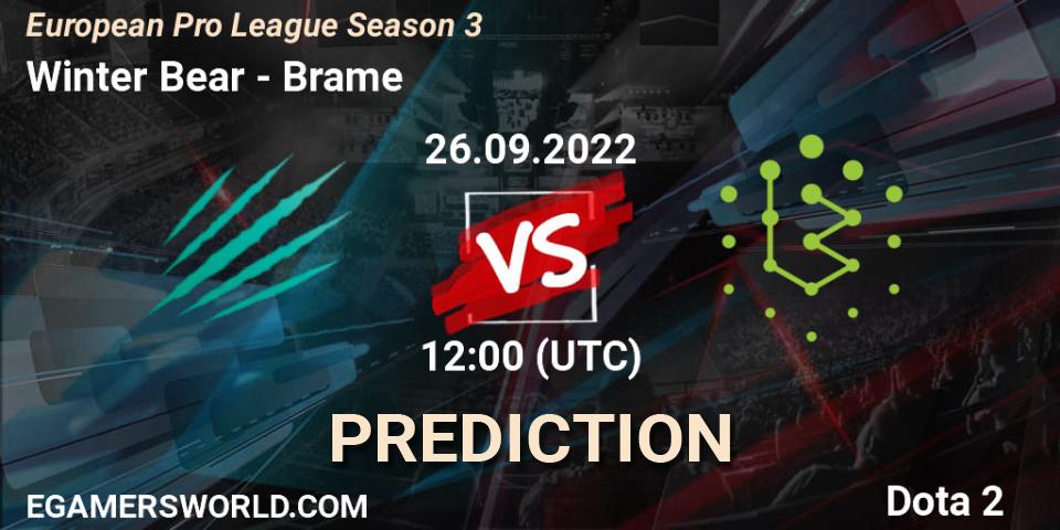 Prognose für das Spiel Winter Bear VS Brame. 26.09.22. Dota 2 - European Pro League Season 3 