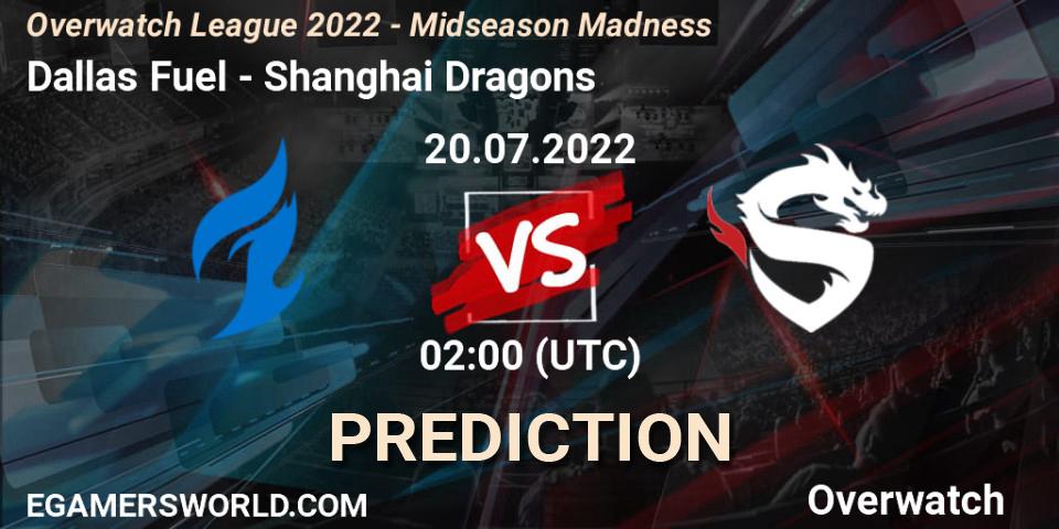 Prognose für das Spiel Dallas Fuel VS Shanghai Dragons. 20.07.22. Overwatch - Overwatch League 2022 - Midseason Madness