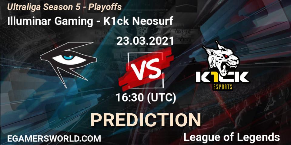 Prognose für das Spiel Illuminar Gaming VS K1ck Neosurf. 23.03.2021 at 16:30. LoL - Ultraliga Season 5 - Playoffs