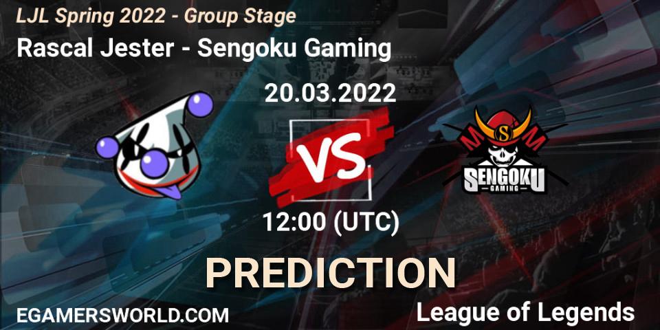 Prognose für das Spiel Rascal Jester VS Sengoku Gaming. 20.03.2022 at 12:00. LoL - LJL Spring 2022 - Group Stage