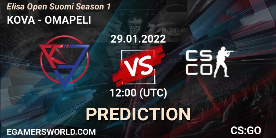 Prognose für das Spiel KOVA VS OMAPELI. 29.01.2022 at 12:00. Counter-Strike (CS2) - Elisa Open Suomi Season 1