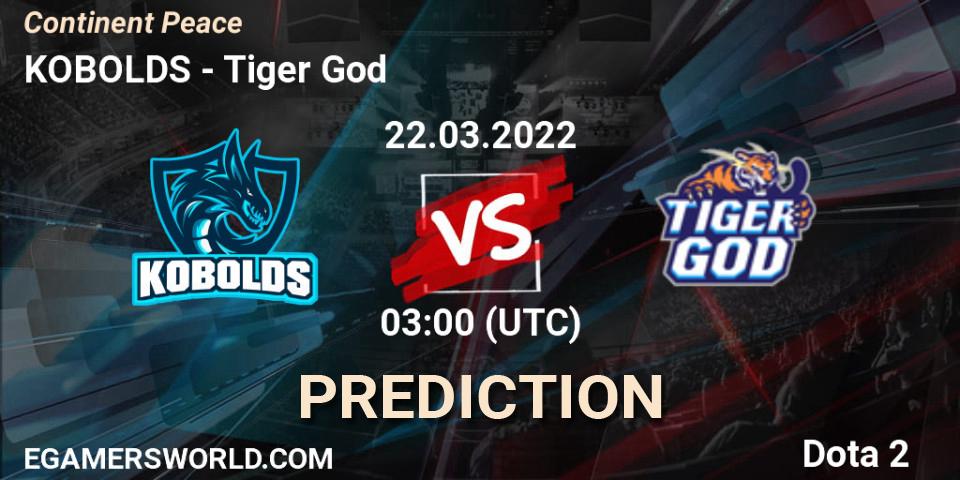 Prognose für das Spiel KOBOLDS VS Tiger God. 22.03.2022 at 03:22. Dota 2 - Continent Peace