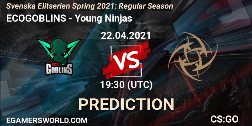 Prognose für das Spiel ECOGOBLINS VS Young Ninjas. 22.04.2021 at 19:30. Counter-Strike (CS2) - Svenska Elitserien Spring 2021: Regular Season