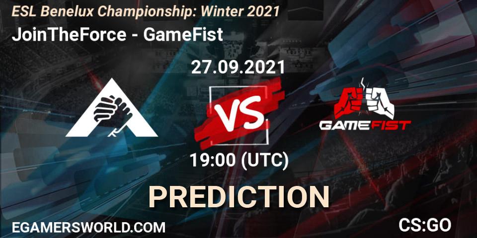 Prognose für das Spiel JoinTheForce VS GameFist. 27.09.21. CS2 (CS:GO) - ESL Benelux Championship: Winter 2021