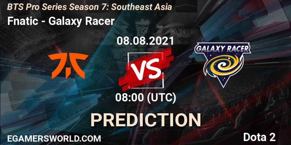 Prognose für das Spiel Fnatic VS Galaxy Racer. 08.08.2021 at 08:04. Dota 2 - BTS Pro Series Season 7: Southeast Asia