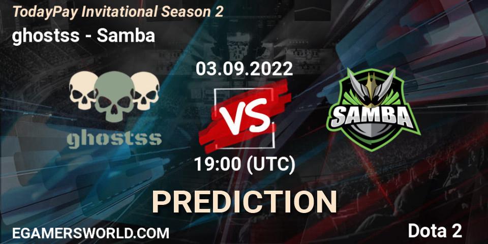 Prognose für das Spiel ghostss VS Samba. 03.09.2022 at 19:05. Dota 2 - TodayPay Invitational Season 2