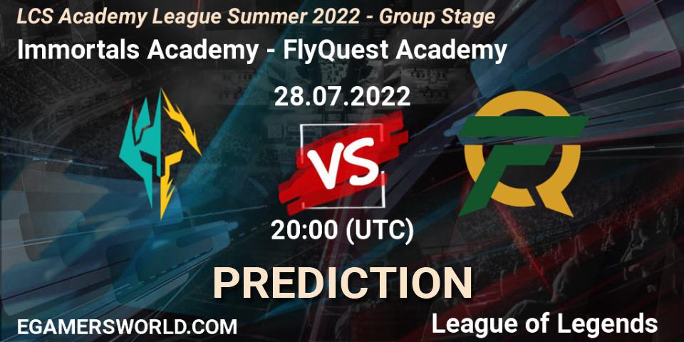 Prognose für das Spiel Immortals Academy VS FlyQuest Academy. 28.07.2022 at 20:00. LoL - LCS Academy League Summer 2022 - Group Stage