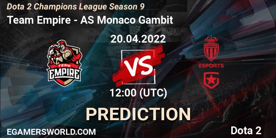 Prognose für das Spiel Team Empire VS AS Monaco Gambit. 20.04.22. Dota 2 - Dota 2 Champions League Season 9