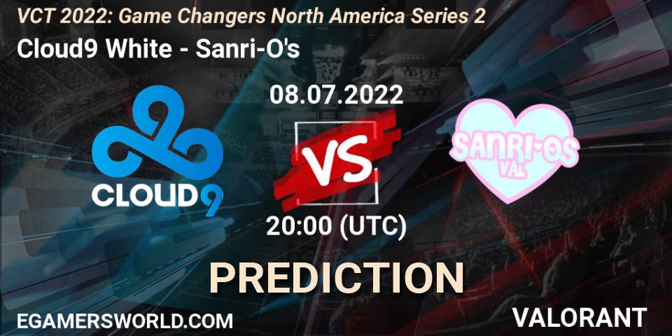 Prognose für das Spiel Cloud9 White VS Sanri-O's. 08.07.2022 at 20:15. VALORANT - VCT 2022: Game Changers North America Series 2