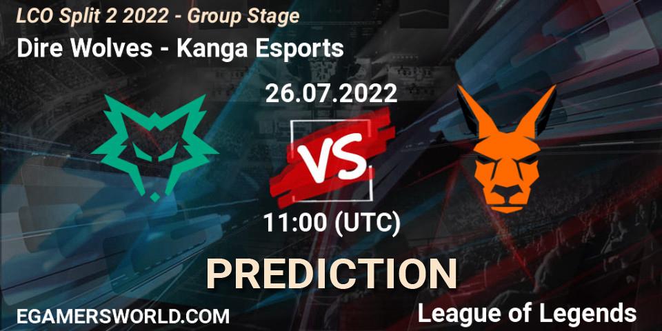 Prognose für das Spiel Dire Wolves VS Kanga Esports. 26.07.2022 at 11:00. LoL - LCO Split 2 2022 - Group Stage