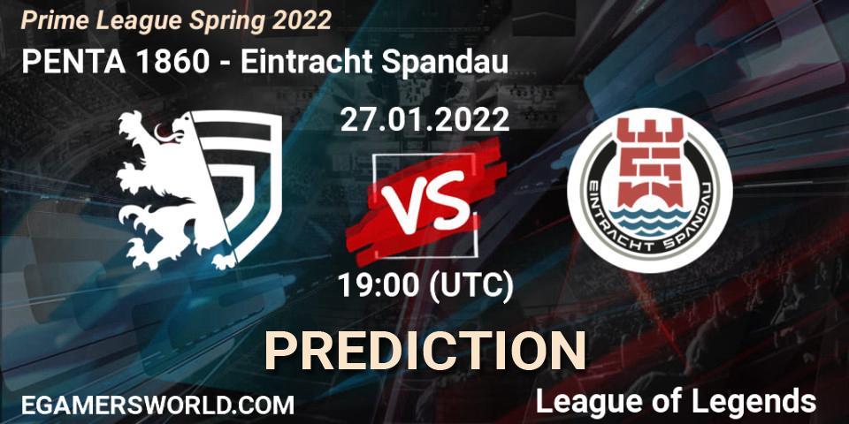 Prognose für das Spiel PENTA 1860 VS Eintracht Spandau. 27.01.2022 at 19:00. LoL - Prime League Spring 2022