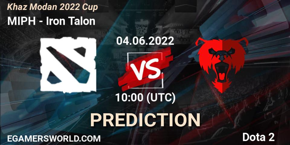 Prognose für das Spiel MIPH VS Iron Talon. 04.06.2022 at 10:17. Dota 2 - Khaz Modan 2022 Cup