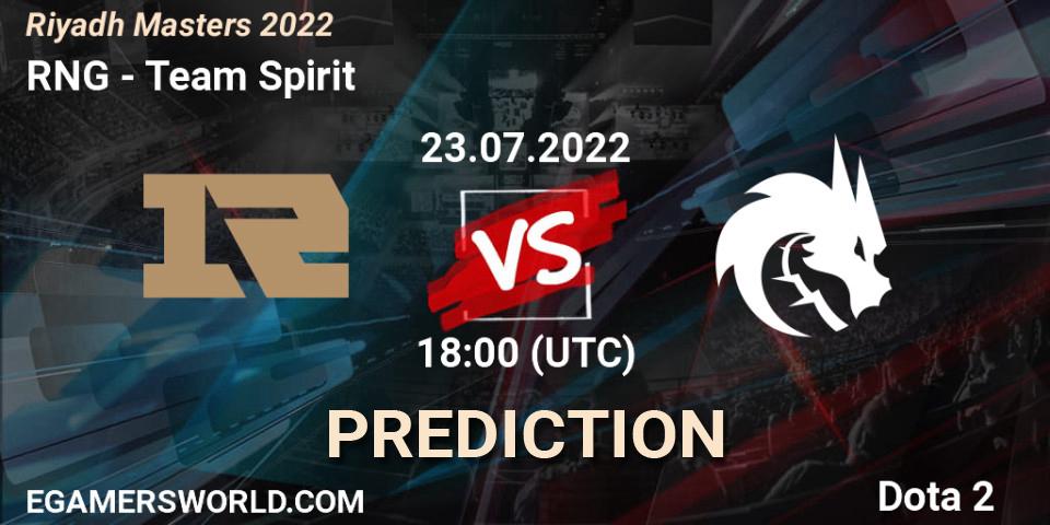 Prognose für das Spiel RNG VS Team Spirit. 23.07.2022 at 17:58. Dota 2 - Riyadh Masters 2022