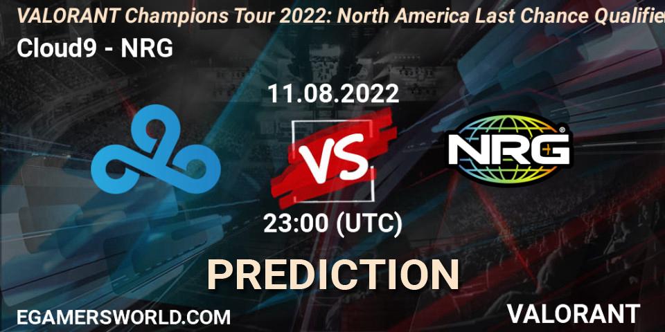 Prognose für das Spiel Cloud9 VS NRG. 12.08.22. VALORANT - VCT 2022: North America Last Chance Qualifier