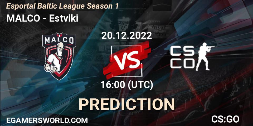 Prognose für das Spiel MALCO VS Estviki. 20.12.2022 at 16:00. Counter-Strike (CS2) - Esportal Baltic League Season 1
