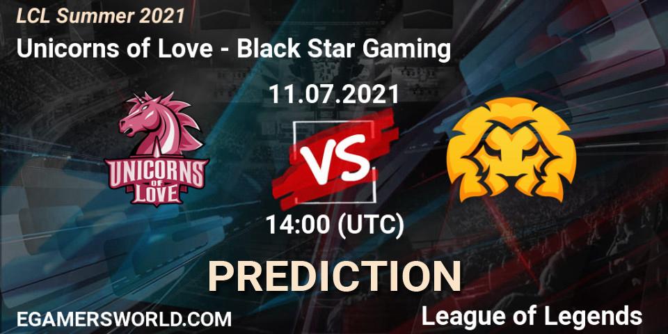 Prognose für das Spiel Unicorns of Love VS Black Star Gaming. 11.07.2021 at 14:00. LoL - LCL Summer 2021