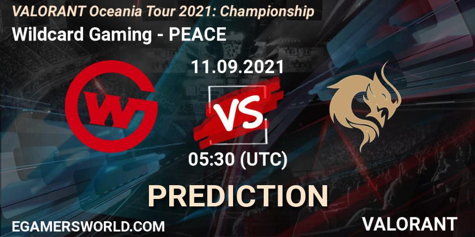 Prognose für das Spiel Wildcard Gaming VS PEACE. 11.09.2021 at 05:30. VALORANT - VALORANT Oceania Tour 2021: Championship