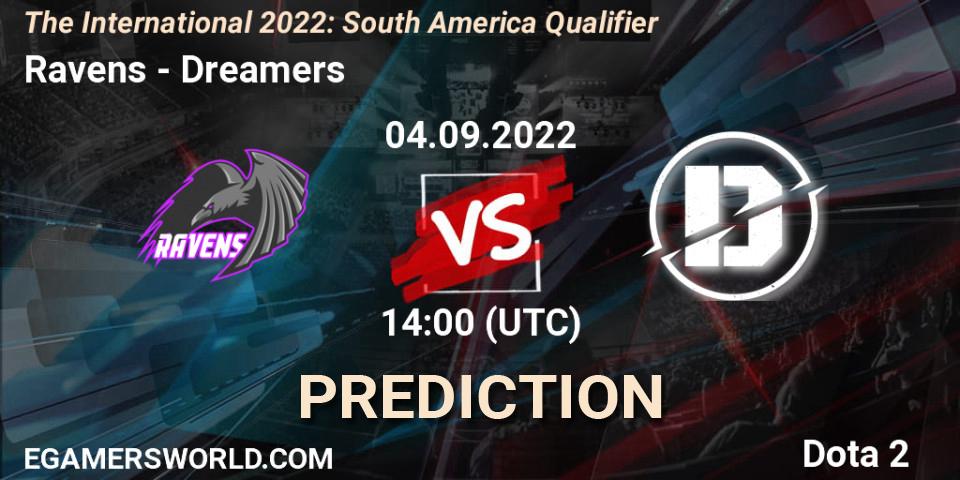 Prognose für das Spiel Ravens VS Dreamers. 04.09.2022 at 14:21. Dota 2 - The International 2022: South America Qualifier