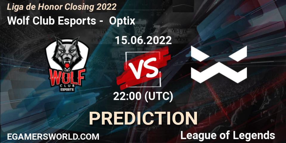 Prognose für das Spiel Wolf Club Esports VS Optix. 15.06.2022 at 22:00. LoL - Liga de Honor Closing 2022
