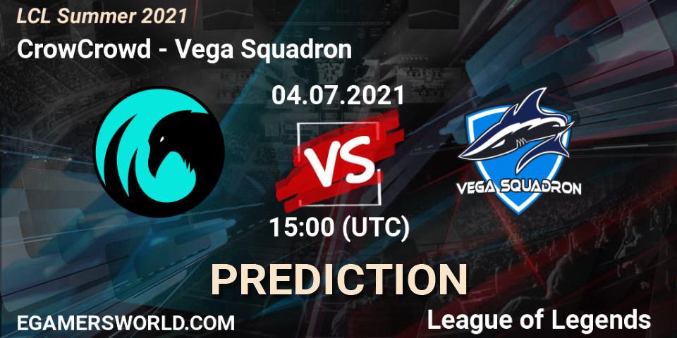 Prognose für das Spiel CrowCrowd VS Vega Squadron. 04.07.2021 at 15:00. LoL - LCL Summer 2021