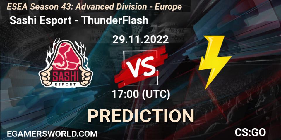Prognose für das Spiel Sashi Esport VS ThunderFlash. 29.11.22. CS2 (CS:GO) - ESEA Season 43: Advanced Division - Europe