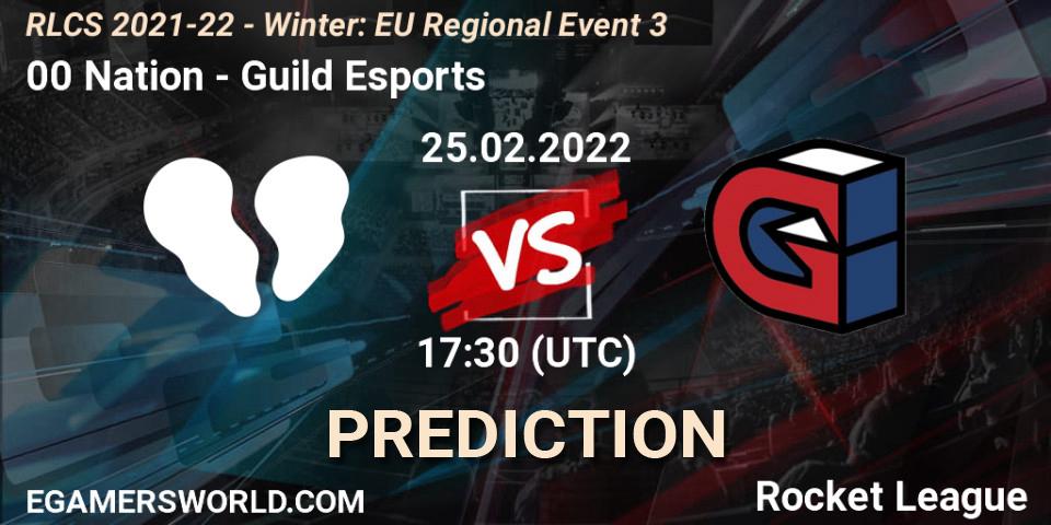 Prognose für das Spiel 00 Nation VS Guild Esports. 25.02.2022 at 17:30. Rocket League - RLCS 2021-22 - Winter: EU Regional Event 3