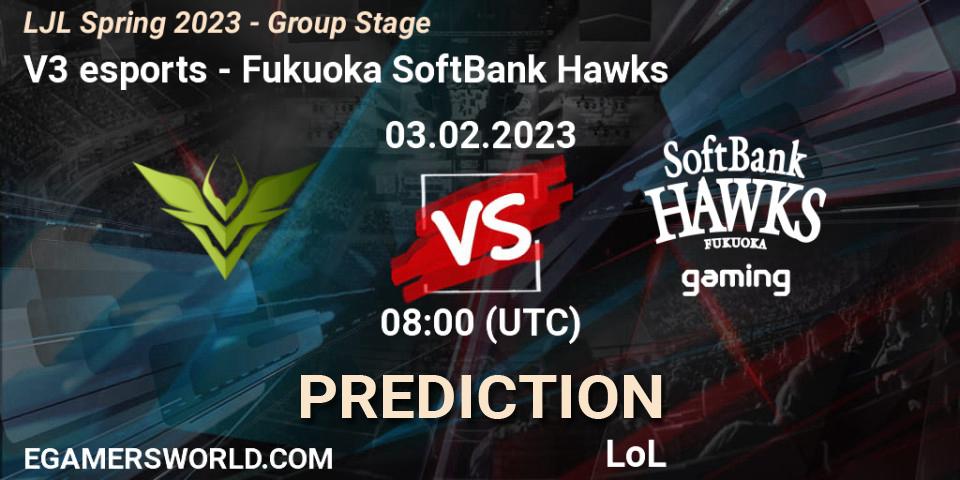 Prognose für das Spiel V3 esports VS Fukuoka SoftBank Hawks. 03.02.23. LoL - LJL Spring 2023 - Group Stage