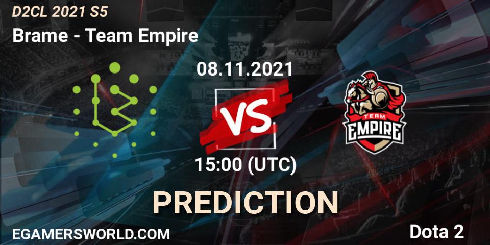 Prognose für das Spiel Brame VS Team Empire. 08.11.2021 at 15:01. Dota 2 - Dota 2 Champions League 2021 Season 5