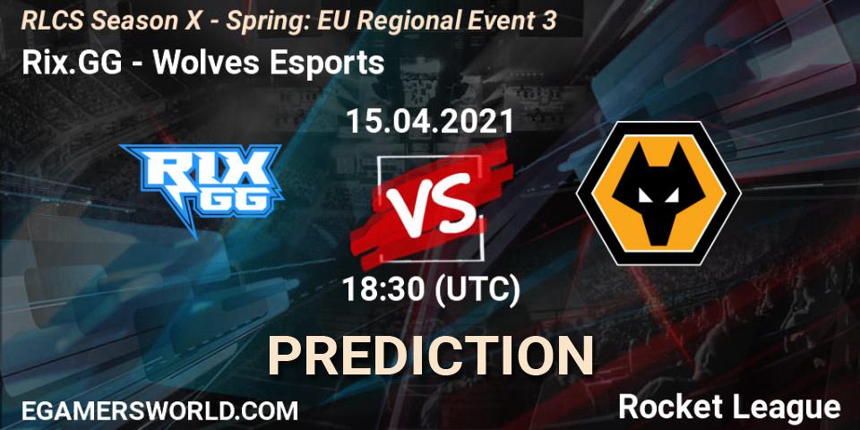 Prognose für das Spiel Rix.GG VS Wolves Esports. 15.04.2021 at 18:30. Rocket League - RLCS Season X - Spring: EU Regional Event 3