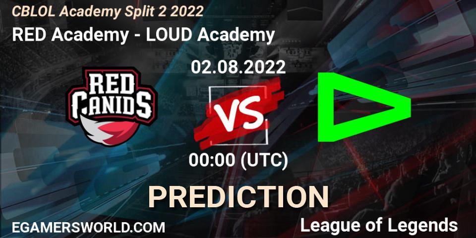 Prognose für das Spiel RED Academy VS LOUD Academy. 02.08.2022 at 00:00. LoL - CBLOL Academy Split 2 2022