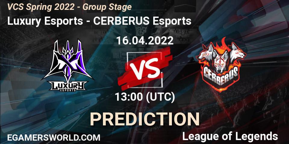 Prognose für das Spiel Luxury Esports VS CERBERUS Esports. 12.04.2022 at 13:00. LoL - VCS Spring 2022 - Group Stage 